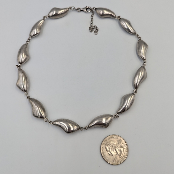 Bold Modernist Abstract Sterling Silver Puffed links Statement Necklace - Picture 7 of 10